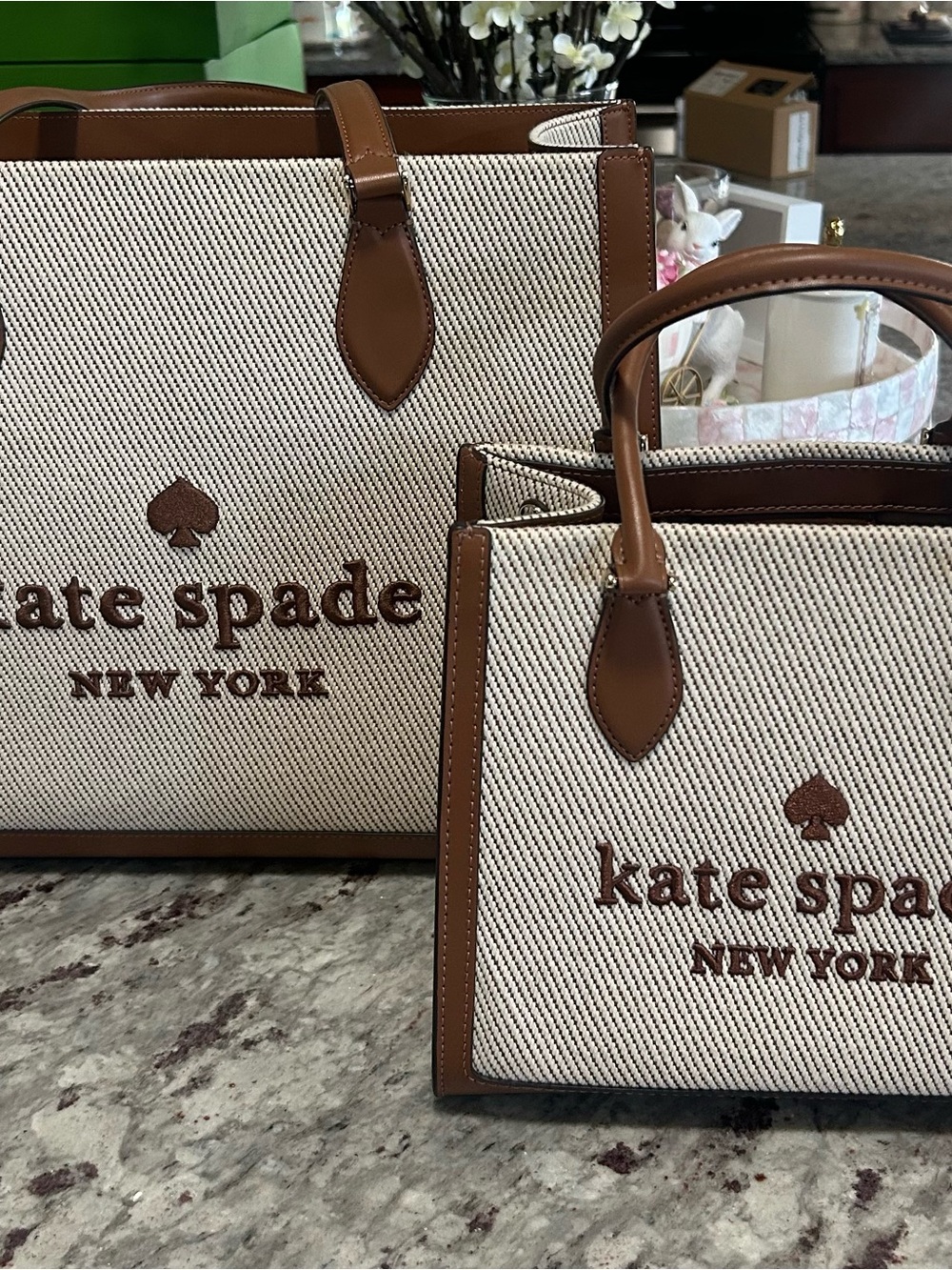 kate spade Brown & Cream Canvas Tote & Purse Set